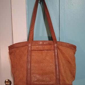 Woven genuine leather tote